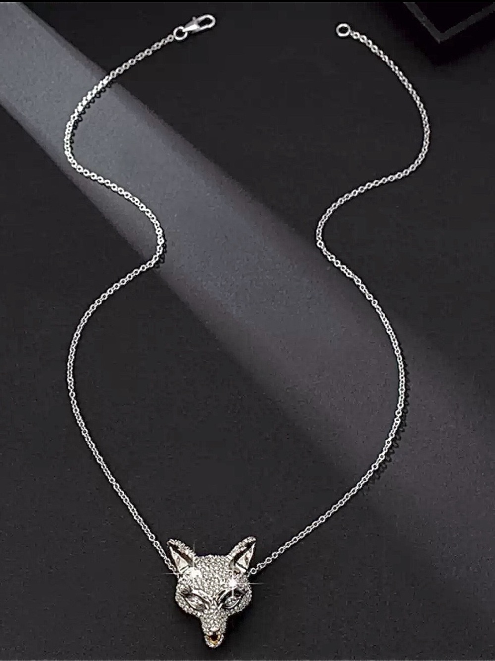 Alexis Bittar Silver Crystal Pavé Fox Head Pendant Necklace - Picture 2 of 2
